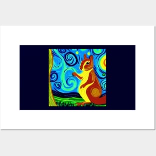 Starry Night Squirrel Posters and Art